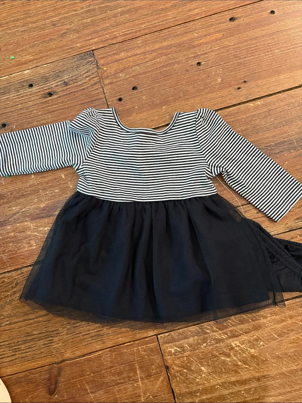 Striped Long-Sleeve Black Tulle Cat Dress for Kids NWOT